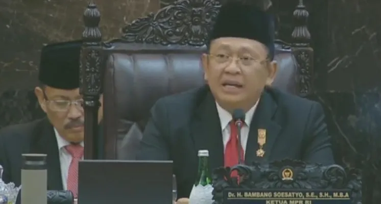 Ketua MPR RI Bambang Soesatyo saat pidato  dalam Sidangn Tahunan MPR RI. (rizal/tangkapanlayar)