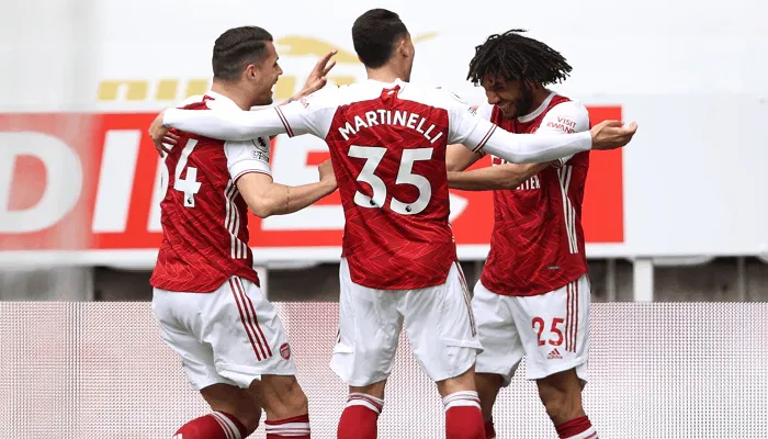 Mohamed Elneny merayakan golnya ke gawang Newcastle (Twitter)