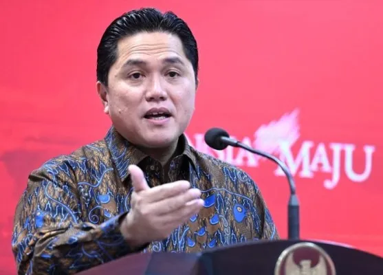 Ketua Umum PSSI Erick Thohir saat memberikan keterangan seputar keputusan FIFA. (biro pers)