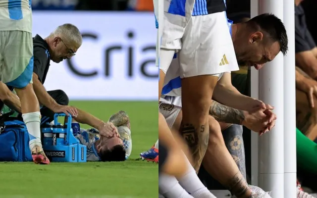 Lionel Messi menangis saat ditarik keluar lapangan karena alami cedera di kaki kanan saat lakoni laga final Copa America. (X/Fabrizio Romano)