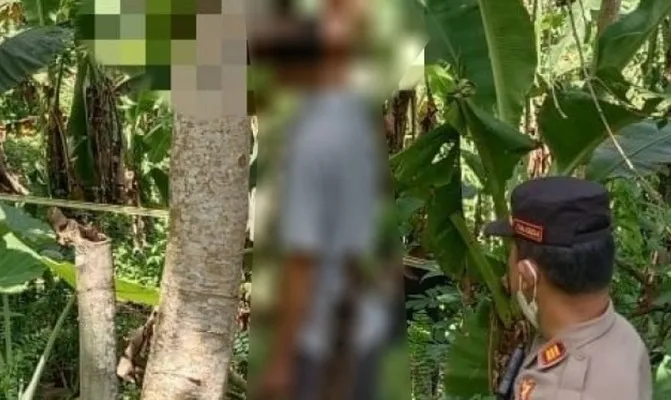 Petani yang bernama Areli Gulo (32) menyusul istrinya dengan cara yang sama dengan gantung diri dipohon jengkol milik warga. (Foto/polsekbatangtoru)