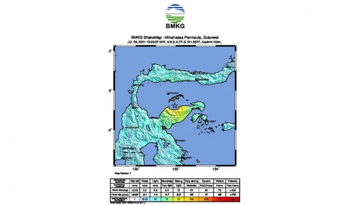 Pusat gempa di Kabupaten Una Una. (Foto/BNPB)