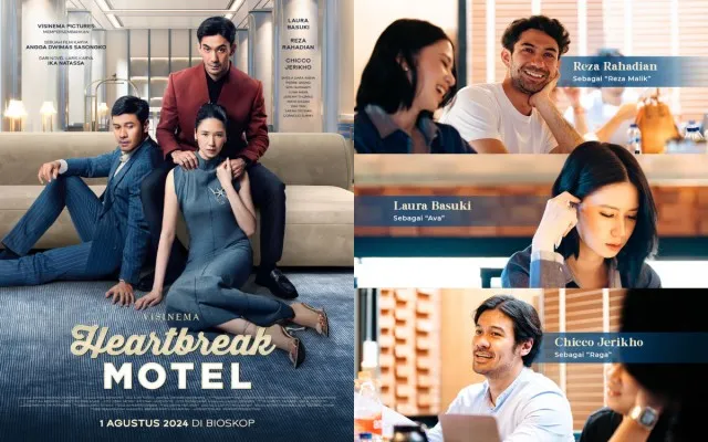 Poster film Heartbreak Motel serta dengan pemain utamanya. (X/@laurabas)