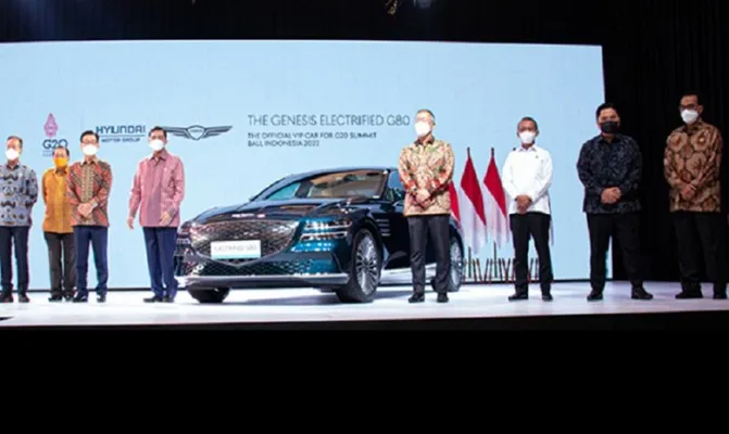 Hyundai Genesis Electrified G8 terpilih menjadi kendaraan resmi untuk para petinggi Peserta KTT G20 Bali, 2022. (Foto/kemenperin)