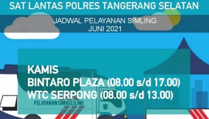 Lokasi dan jadwal Layanan SIM Keliling Kamis 10 Juni 2021 di Tangerang Selatan. (ist)