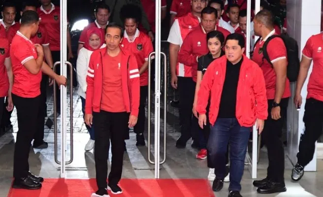 Presiden Joko Widodo usai saksikan pertandingan Timnas Indonesia vs Brunei Darussalam. (biro pers)