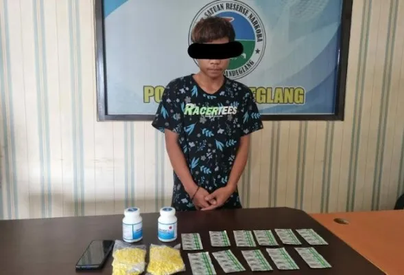 Terduga pelaku pengedar obat terlarang saat diamankan Polres Pandeglang. (Foto: Istimewa).