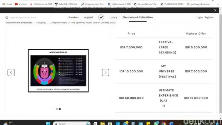 Ada yang Jual Tikel Coldplay Rp50 Juta di Kick Avenue. (tangkapan layar)