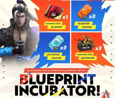 Klaim kode redeem FF hari ini Kamis, 29 Agustus 2024 untuk koleksi BluePrint Incubator. (Tangkap layar/Instagram/@freefirebgid)