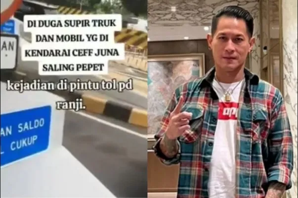 Potongan video amatir yang beredar di media sosial terkait chef Juna yang bersitegang dengan sopir truk di pintu Tol Ranji, Jakarta-Serpong. (ist)