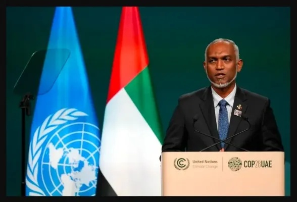 Presiden Maladewa Mohamed Muizzu berbicara pada KTT iklim PBB COP28 di Dubai, Uni Emirat Arab (Foto: Al Jazeera)