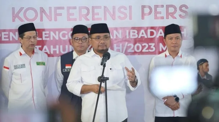 Menteri Agama Yaqut Cholil Coumas saat tutup operasional haji. (ist)