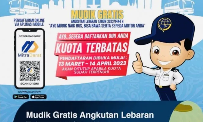 Pendaftaran mudik gratis 2023 Kemenhub telah dibuka sejak 13 Maret lalu. Foto: Kemenhub.