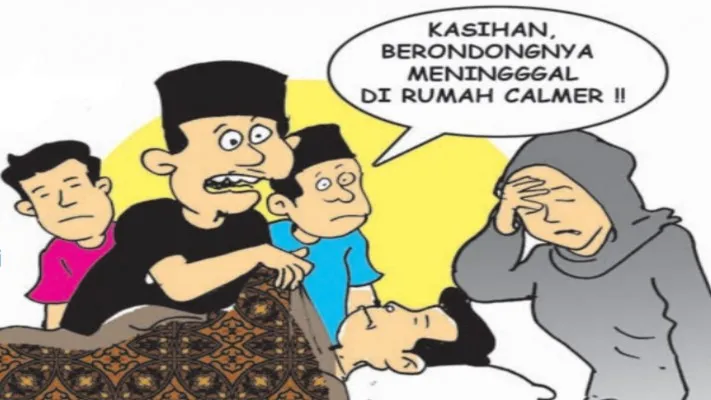 Karikatur Nah Ini Dia: Berondong Sowan Melamar, Meninggal di Rumah Calmer. (karikaturis: poskota/ucha)