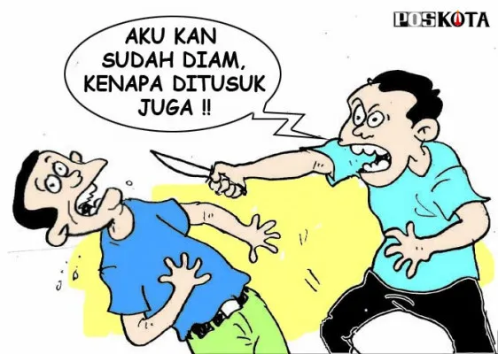 Karikatur nah ini dia, 'Istri Selingkuh Pilih Diam Tetapi Masih Ditusuk Juga.'