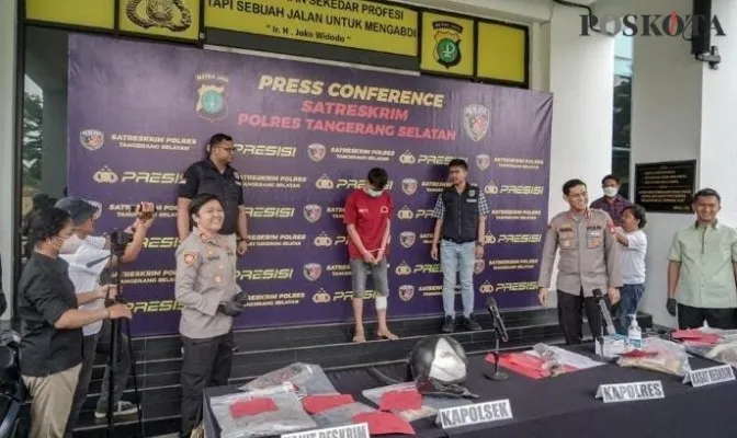 Polres Tangerang Selatan saat melakukan press conference kasus pembunuhan ojek pangkalan. (Veronica)