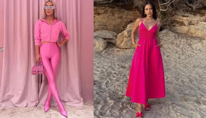 Inspirasi outfit warna pink untuk Hari Valentine. (Instagram/@kimkardashian/@alyssadaguise)