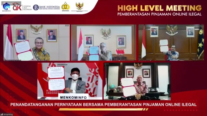 Wimboh Santoso: OJK, BI, Kominfo, Kemenkop UKM dan Polri harus menerapkan strategi yang lebih efektif, terstruktur dan terarah untuk membasmi pinjaman online ilegal. (Foto/tangkapanlayaronlinemeeting)