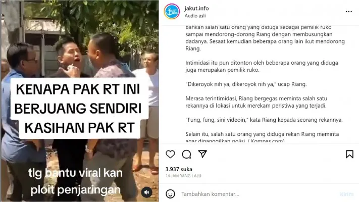 Viral viedo ketua RT Pluit, Riang Prasetya mendapat indimidasi sejumlah orang. (tangkap layar)