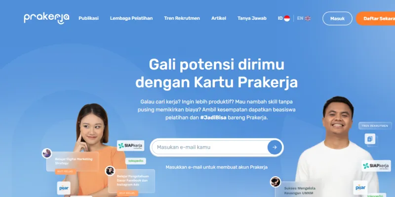 Halaman utama website resmi program Kartu Prakerja. (tangkapan layar prakerja.go.id)