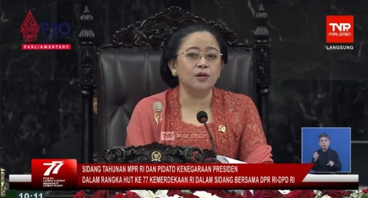 Ketua DPR saat berpidato dalam sidang bersama DPR, MPR dan DPD. (rizal/tangkapan layar)