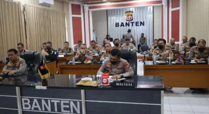 Suasana rapat anev Operasi Ketupat Maung 2022 di Mapolda Banten. (ist)