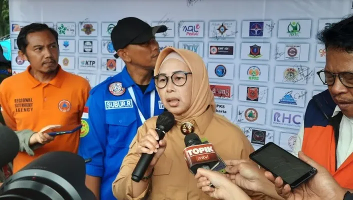 Deputi Bidang Pencegahan pada Badan Nasional Penanggulangan Bencana (BNPB) Prasinta Dewi saat diwawancarai awak media.(aldi)