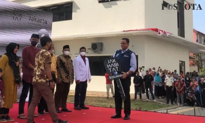 Anies resmikan rusunawa sebagai program fari JAKHABITAT.( Aldi)