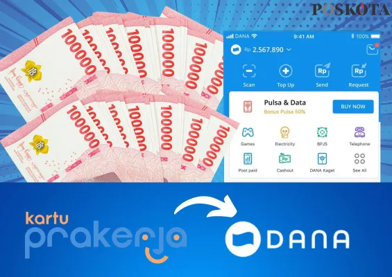 Ilustrasi saldo DANA gratis dari Kartu Prakerja ditransfer ke dompet elektronik. (Foto: Poskota/Adam Ganefin)