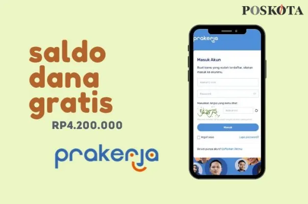 Saldo dana gratis Rp4.200.000 akan didapatkan peserta pendaftaran Kartu Prakerja Gelombang 72. (Poskota.co.id/Della Amelia)