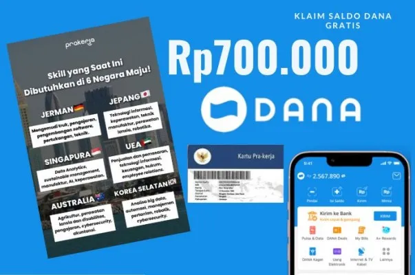 Bak harta karun, Saldo DANA Prakerja Rp700.000 Masuk E-Wallet Kamu Cuma Modal NIK KTP Aja, Cek Info Lengkapnya! (POSKOTA)