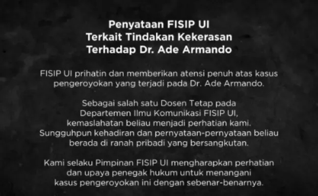 Pernyataan Pimpinan Fisip UI .(tangkap layar)