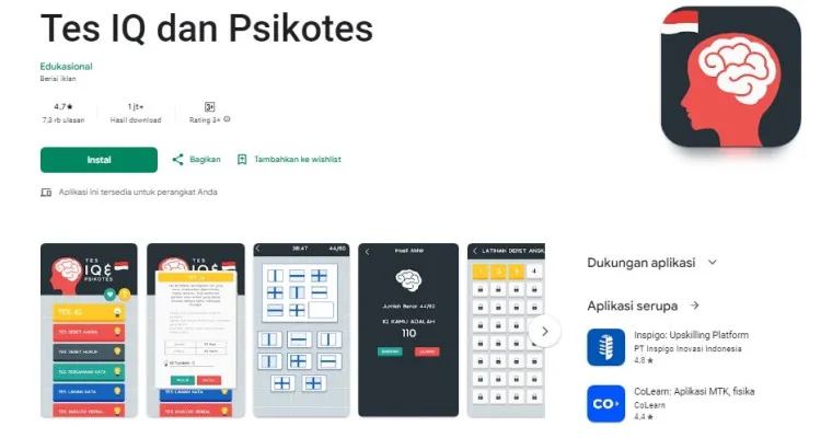 Berikut ini aplikasi tes IQ yang bisa kamu coba dengan mendownloadnya langsung di Hp. (Google Play)