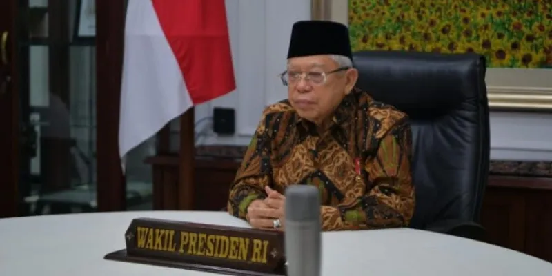 Wakil Presiden KH Ma'ruf Amin saat sambutan pada acara Perayaan Dies Natalis ke-64 UIN Syarif Hidayatullah. (ist)