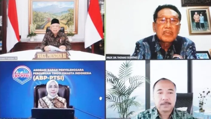 Wapres KH Ma'ruf Amin saat menerima jajaran pengurus ABP-PTSI secara virtual.  (setwapres )