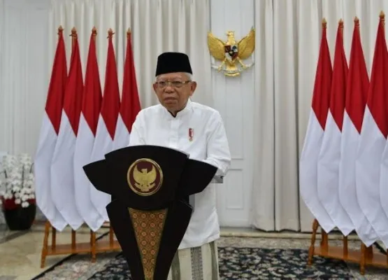 Wapres KH Ma'ruf Amin saat menghadiri  Peringatan Nuzulul Qur’an, 17 Ramadan 1444 H. (Setwapres)