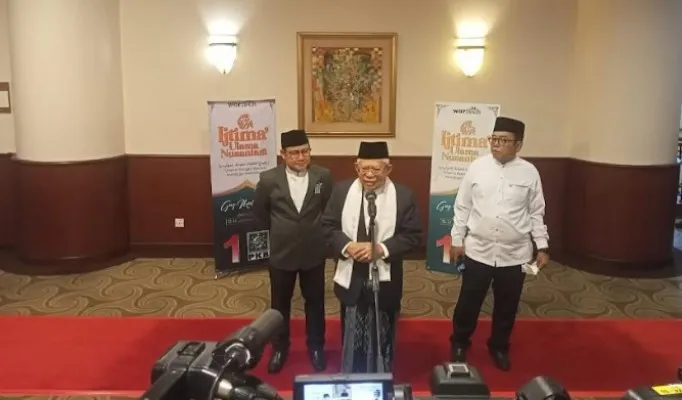 Wapres KH Ma'ruf Amin saat memberikan keterangan pers. (Setwapres)