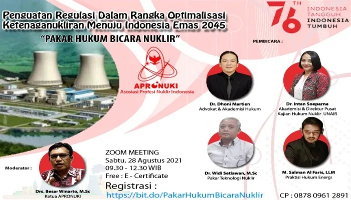 Webinar "Penguatan Regulasi Dalam Rangka Optimalisasi Ketenaganukliran Menuju Indonesia Emas 2045". (foto: ist)