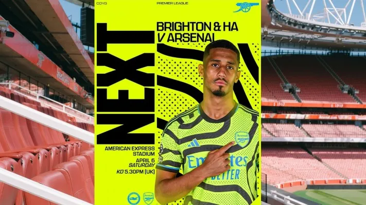 Laga Brighton-Hove Albion Vs Arsenal Hari ini Sabtu 6 April 2024 di Stadion Amex pukul 23.30 WIB (IG Arsenal).