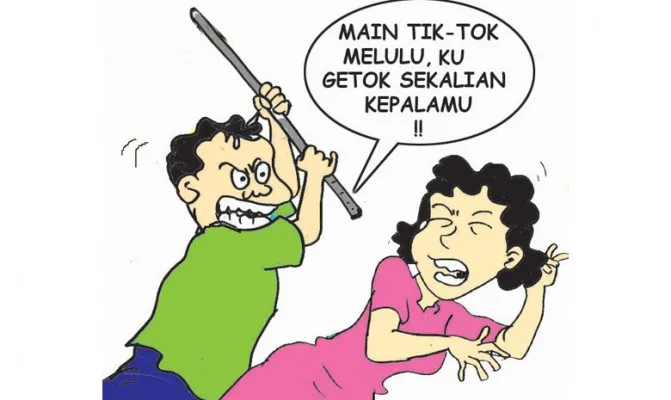 Gara-gara istri main Tik Tok melulu, kepalanya di ketok suami pakai sepotong besi. (Ilust/poskota)