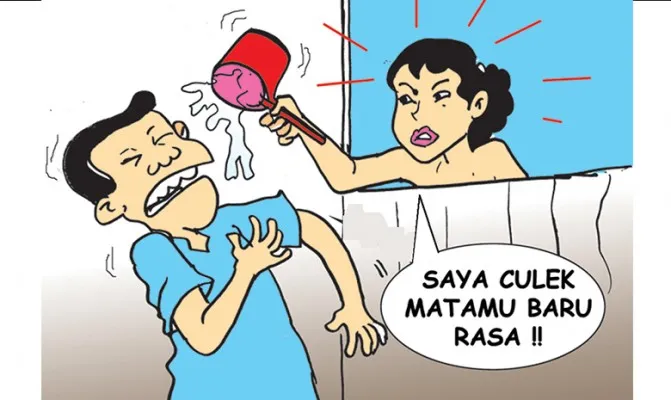 Karikatur Nah Ini Dia: Dulu Intip Kegiatan Rakyat, Kini Ngintip Tetangga Mandi. (karikaturis: poskota/ucha)