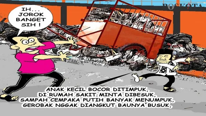 Gerobak Sampah di Pinggir Jalan Bikin Bau Tak Sedap. (Kartunis/Sental-Sentil/Poskota.co.id)