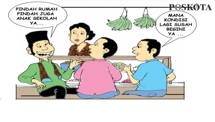 Kartun Sental-sentil: Obrolan Warteg, Lagi Susah Minta Pindah. (kartunis: poskota/@ucha)