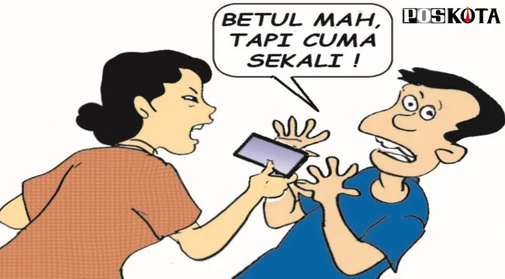 Karikatur Nah Ini Dia: 'Sahabat Lama Suka Curhat Tahu-tahu Di-“Curr” Suami'. (kartunis: poskota/yudhi himawan)