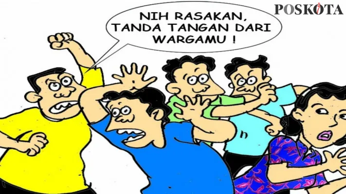 Karikatur Nah Ini Dia: Pak RT Ndekemi Bini Tetangga Dapat 'Tanda Tangan' Warga. (kartunis: poskota/ucha)