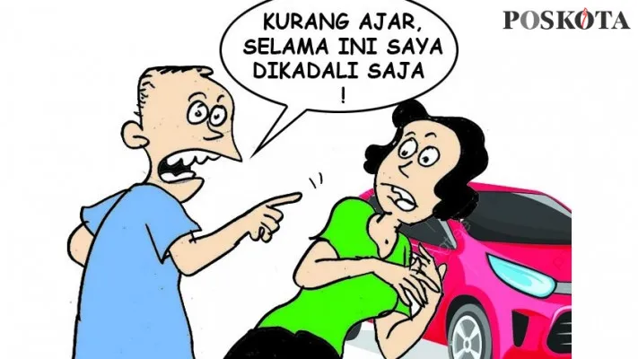 Karikatur Nah Ini Dia: Berbulan-bulan Dikadali Bini, Kencan di Hotel Sebagai Bukti. (kartunis: poskota.co.id)