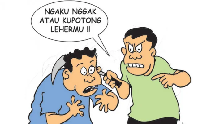 Karikatur Nah Ini Dia: Merasa Memiliki Bu Dayat Suaminya Mencak-Mencak. (Kartunis/Poskota.co.id/GTS)