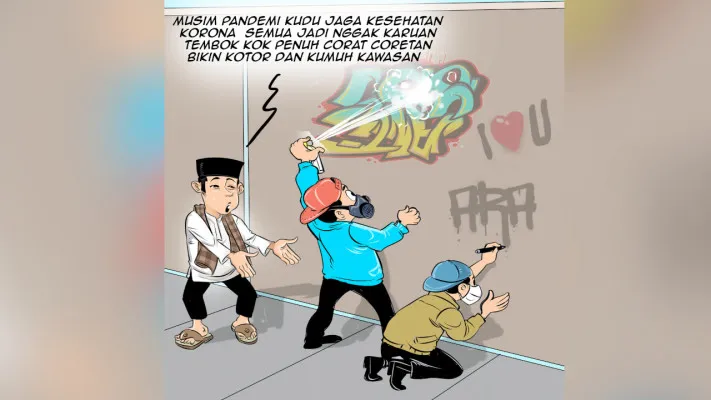 Karikatur Aspirasi Warga, 30 Juni 2021: Tembok di Jalan Angkasa Penuh Coretan Bikin Kumuh. (Kartunis/Poskota.co.id/arief's)