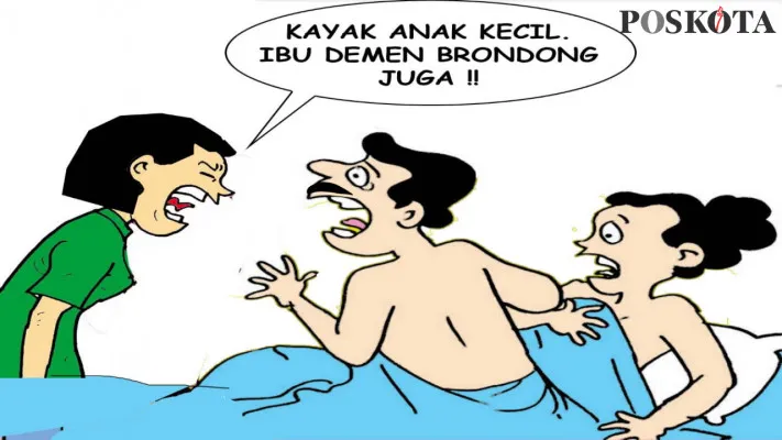 Karikatur: Ibu Kelonan Sama Berondong Digerebek Anak Dalam Hotel. (Kartunis/Poskota.co.id)