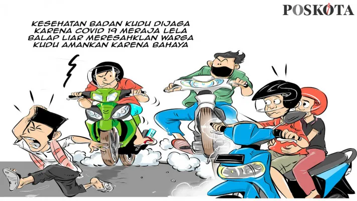 Karikatur: Jalan Raya Bojongsari Depok Jadi Ajang Balap Liar. (Kartunis/Poskota.co.id)